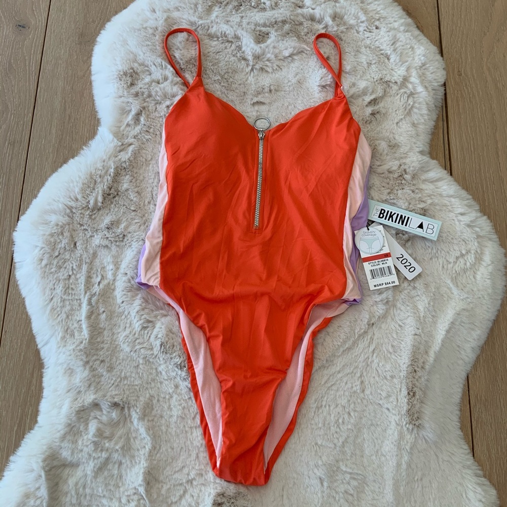 The Bikini Lab Orange and Pink One Piece Swimsuit